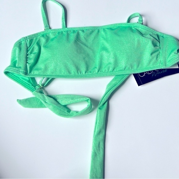 California Waves Junior's Metallic Shine Bandeau Bikini Top Swimsuit Green NEW M - Picture 9 of 10